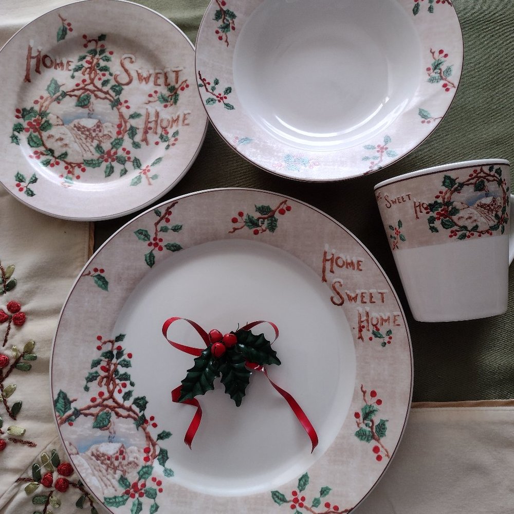 1st set of 4. Dinnerware "Home Sweet Home" memories. Sold by individual sets.
